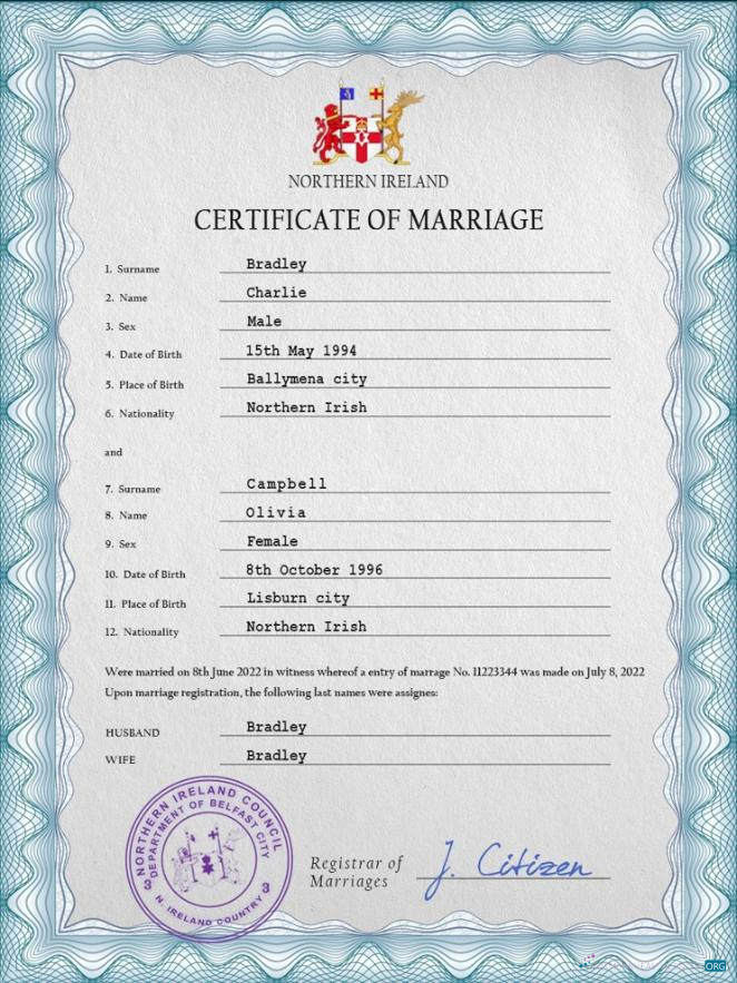 Download Northern Ireland marriage certificate PSD template Photoshop template